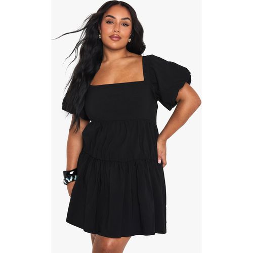 Boohoo Womens Plus Extreme Puff Sleeve Tiered Smock Dress - Black