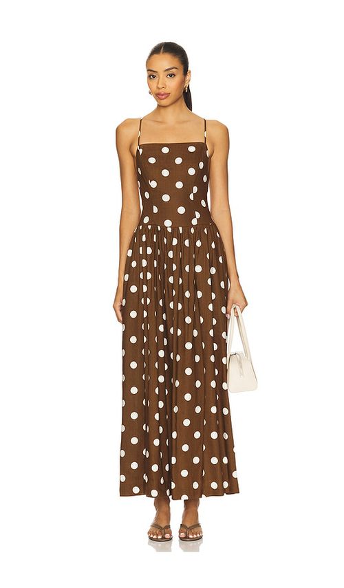 MAJORELLE Dot Maxi Dress in Brown.  XS. Also in