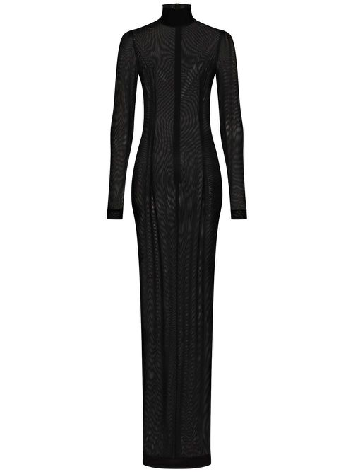 KIM DOLCE&GABBANA high-neck sheer floor length dress - Black