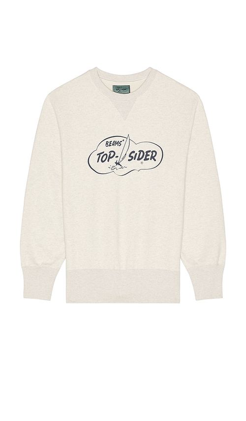 Beams Plus Sweat Crew Print in Cream. - L also in