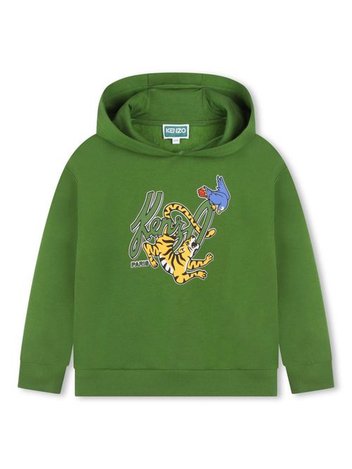 Logo-print fleece-texture hoodie - Green