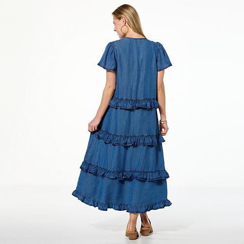 starbucks new dress code S) Blue Lightweight Cotton Denim Halter Maxi Dress – The Clothing Warehouse main image 0