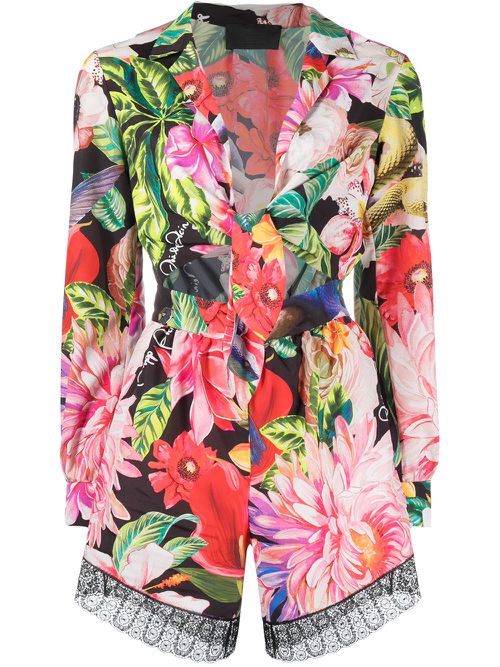 Lace-hem floral jumpsuit - Green