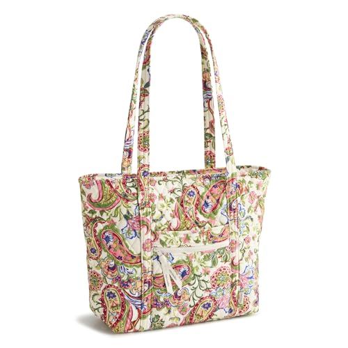 Vera Bradley Women's Premium Cotton Small Original Vera Tote Bag – Quilted Shoulder Purse with Zipper – Vibrant Paisley