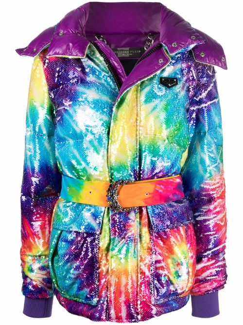 Tie-dye print padded coat - Blue