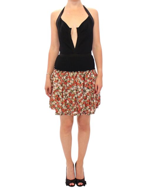 Floral Bubble Halterneck Dress — Black