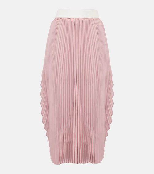 Leather-trimmed plissé maxi skirt