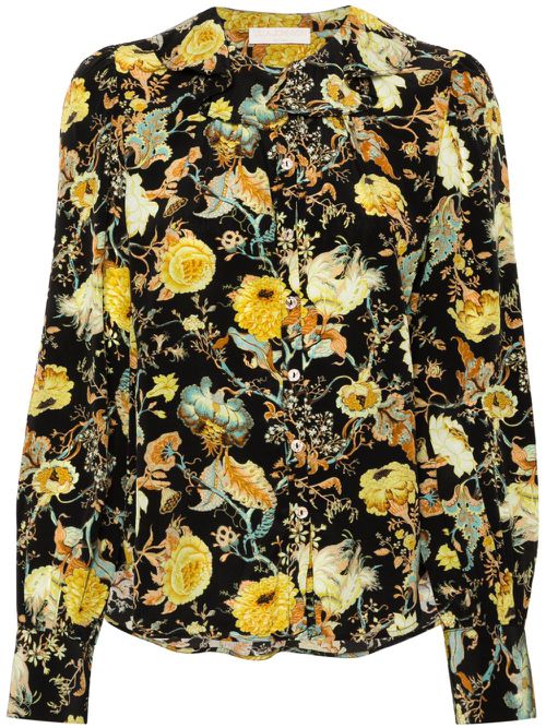 Veron floral-print silk blouse - Black