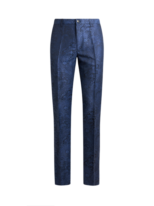 Linen And Cotton Jacquard Trousers With Floral Paisley Motif