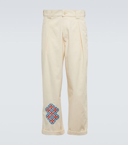 Embroidered straight cotton pants