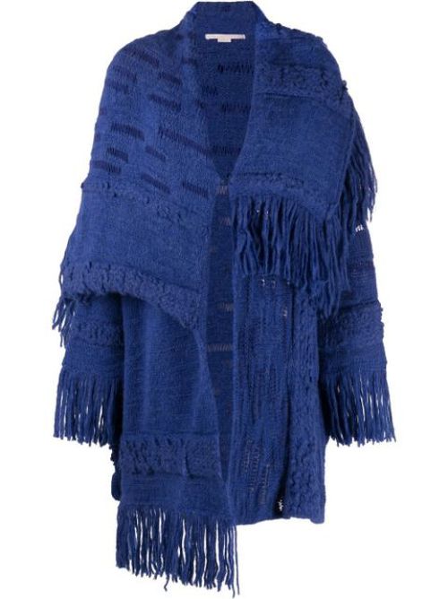 Asymmetric fringed cardi-coat