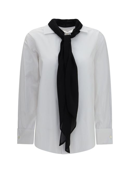 Cotton Poplin Scarf Shirt — White