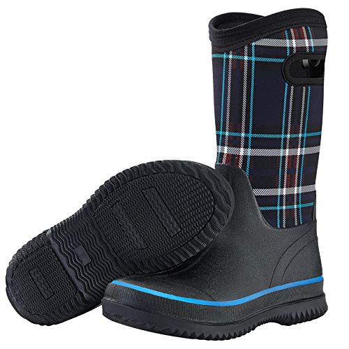 HISEA Womens Rain Boots, Women Neoprene Barn Boot Rubber Garden Shoes Waterproof Mid Calf Mud Boots for Outdoor Farm Work, Black & Pink