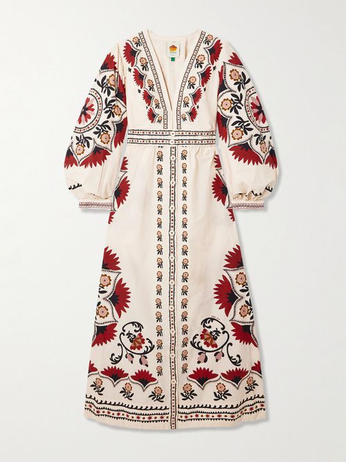 Cashew Mandala Floral-print Cotton-poplin Maxi Dress - Cream