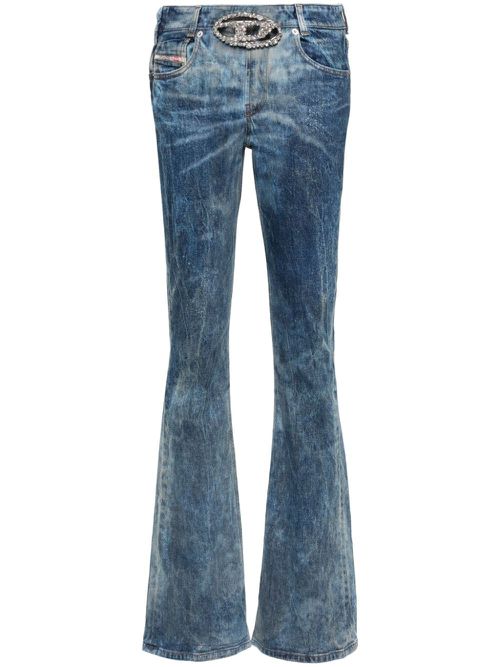 Gem-logo buckle flared jeans - Blue