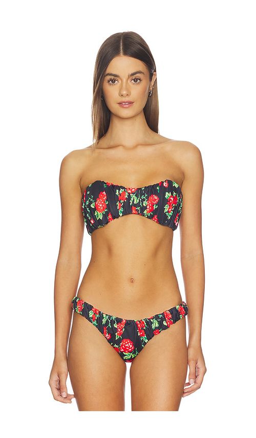 CAROLINE CONSTAS Leila Ruched Bandeau Bikini Top in Black. - M also in L, S