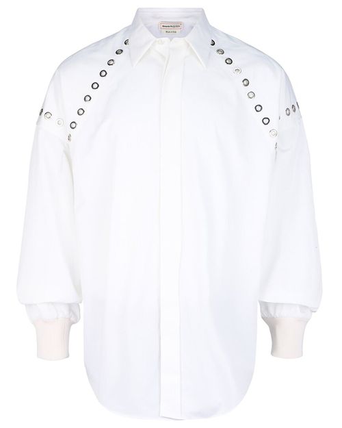 Grommet Detail Button-Up Shirt