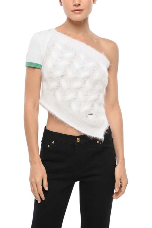 White Textured One Shoulder Top