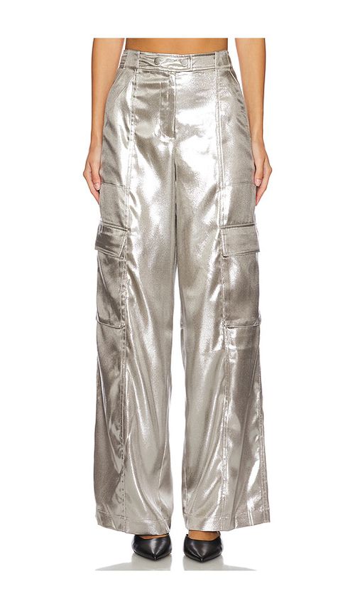 SIMKHAI Beatriz Wide Leg Cargo Pant in Silver - Metallic Silver. 4 also in