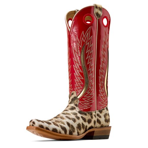 Women's Futurity Fort Worth Narrow Cutter Toe Western Boot in Gilded Leopard Hair On Queen Of Hearts, B Medium Width, Size 7, by