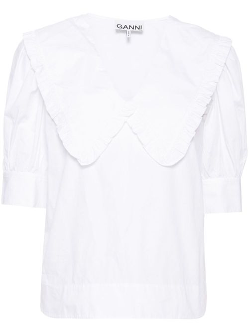 Ruffled-trim cotton blouse - White