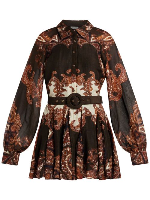 Paisley-print mini dress - Brown