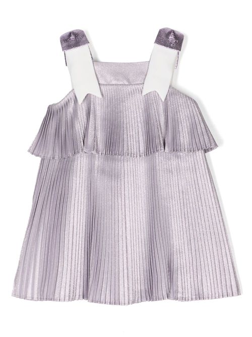 Bow-detail pleated tiered dress - Purple
