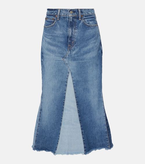 Deconstructed denim midi skirt