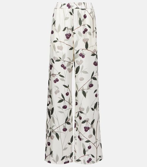 Printed silk twill wide-leg pants