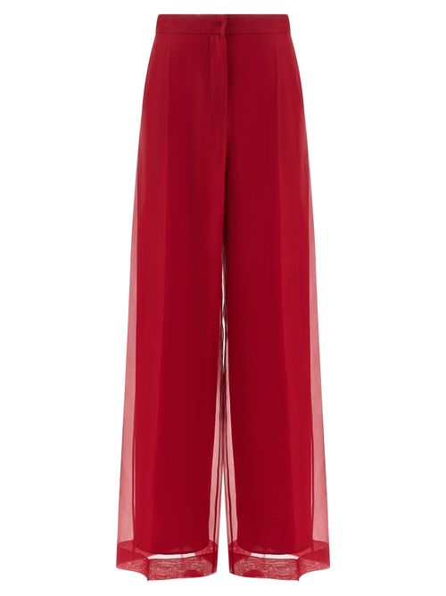 Silk Organza Wide-Leg Trousers — Red