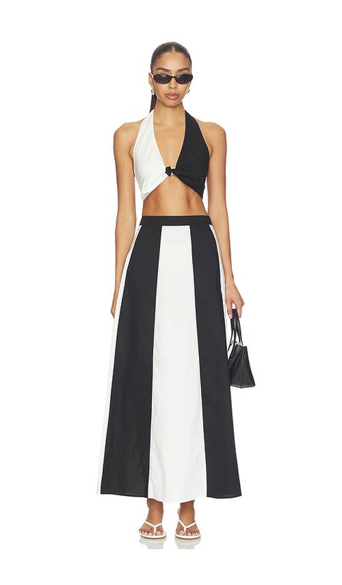 ADRIANA DEGREAS Solid Giardino Top & Skirt Set in Black,White. S. Also in