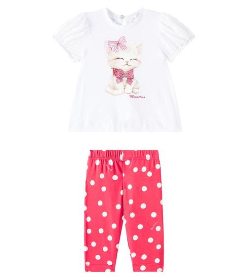 Monnalisa Baby polka-dot jersey shirt and pants set
