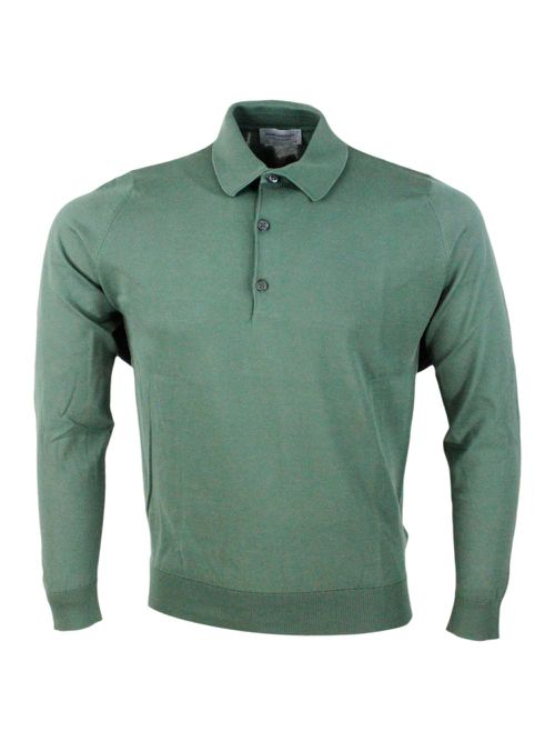Long-sleeved Polo Shirt In Extrafine Cotton Thread With Three Buttons