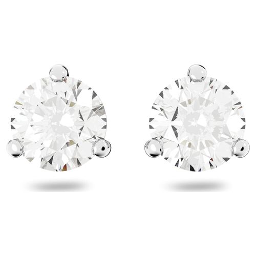 Solitaire stud earrings, Round cut, White, Rhodium plated