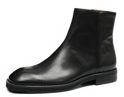 Santimon Chelsea Boots Men Brown Dress Handmade Leather Formal Zipper Boots Fashion Casual Ankle Boots for Men Coffee