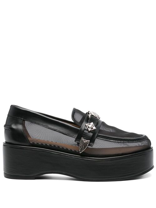 55mm leather heeled loafers - Black