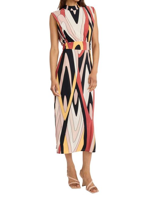 Printed Matte Jersey Maxi Dress In Black/taupe
