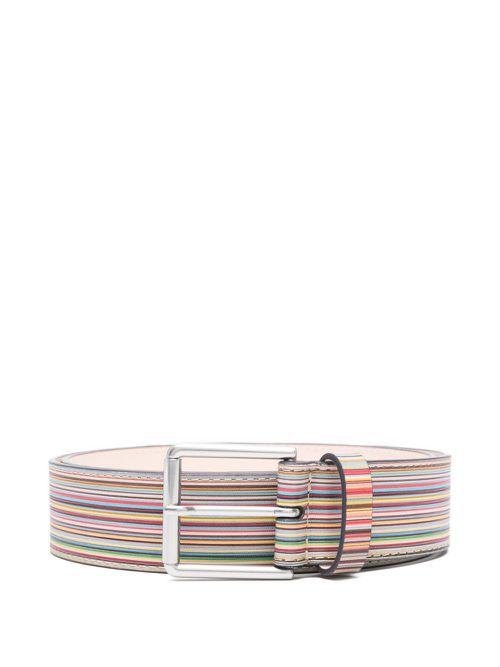 Striped leather belt - Blue