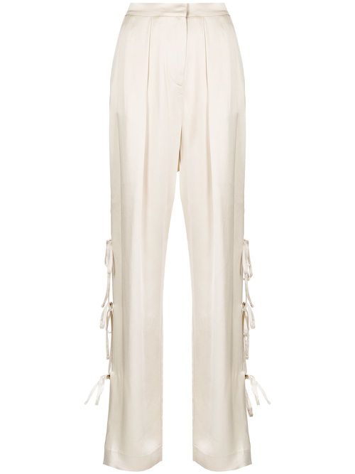 High-rise tie-leg satin trousers - Neutrals