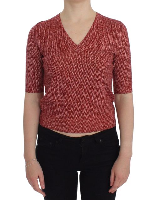 Wool Tweed V-Neck Sweater — Red