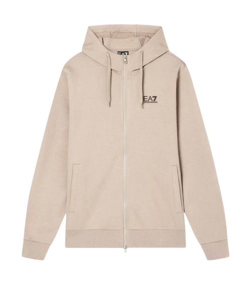 Beige Logo Zip Up Hoodies