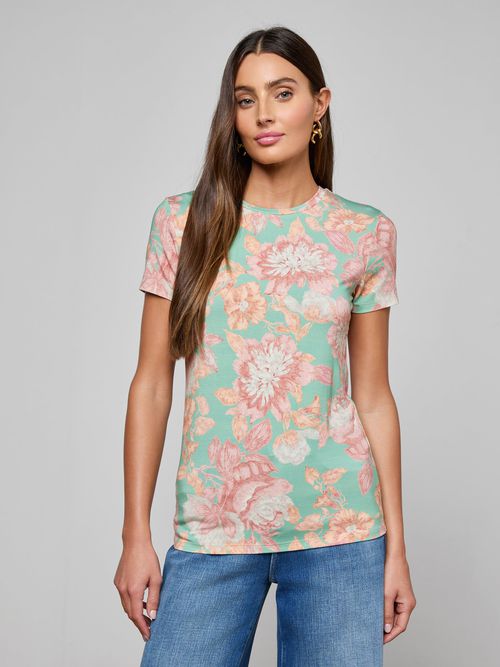 Ressi Fitted T-Shirt In Multi Soft Pastel Vintage Floral