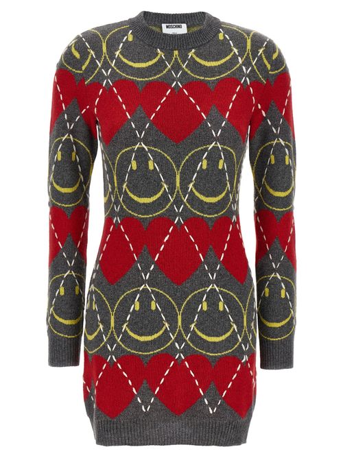 Smiley® Heart-Intarsia Knit Sweater Dress — Multicolor