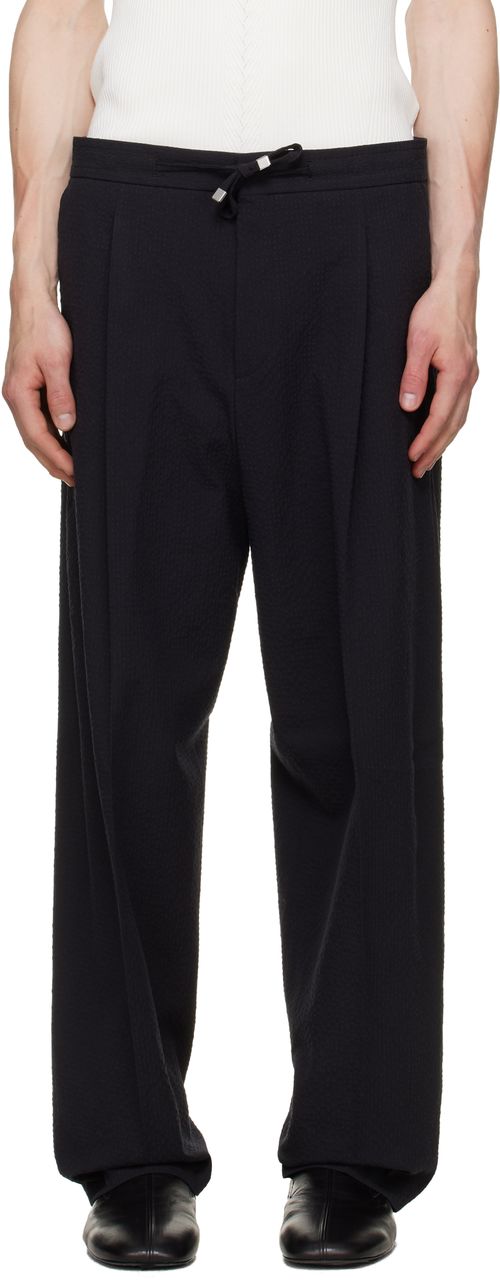 Black Modern-Fit Seersucker Trousers