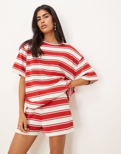 Mini short co-ord in red and white stripe-Multi