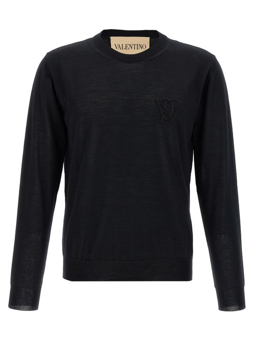 Logo-Embroidered Virgin Wool Sweater — Black
