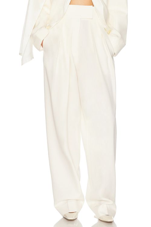 Helsa High Waist Pleated Suit Trouser in Wool in Cream - Cream. XXS also in