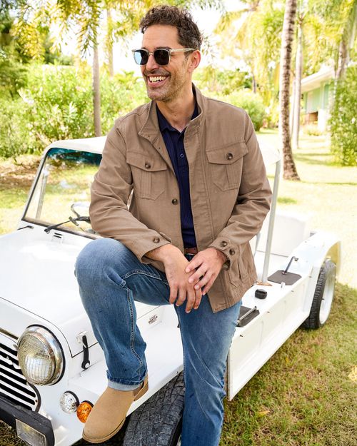 Men's Cotton Cargo Jacket in Beige, 100% Cotton