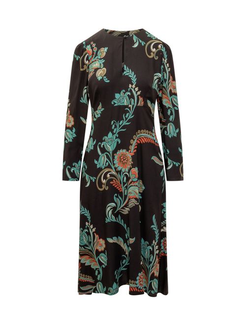 Multicolor Floral Round Neck Midi Dress