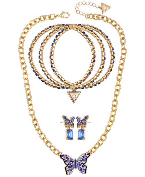 3-Pc. Gold-Tone Necklace, Bracelet & Stud Earrings Set - Blue